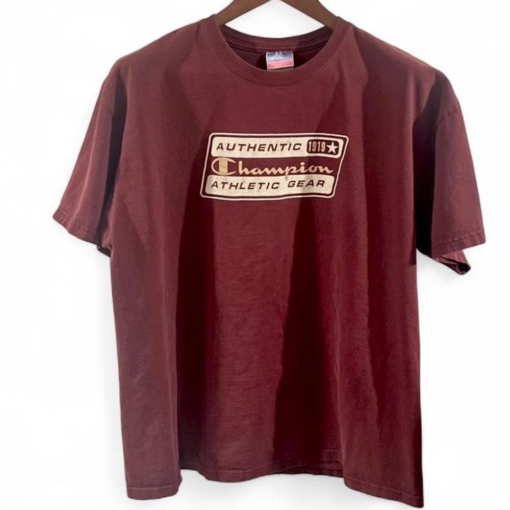 VTG Y2K Champion Burgundy Graphic T-Shirt Size Men’s XL - Picture 6 of 6